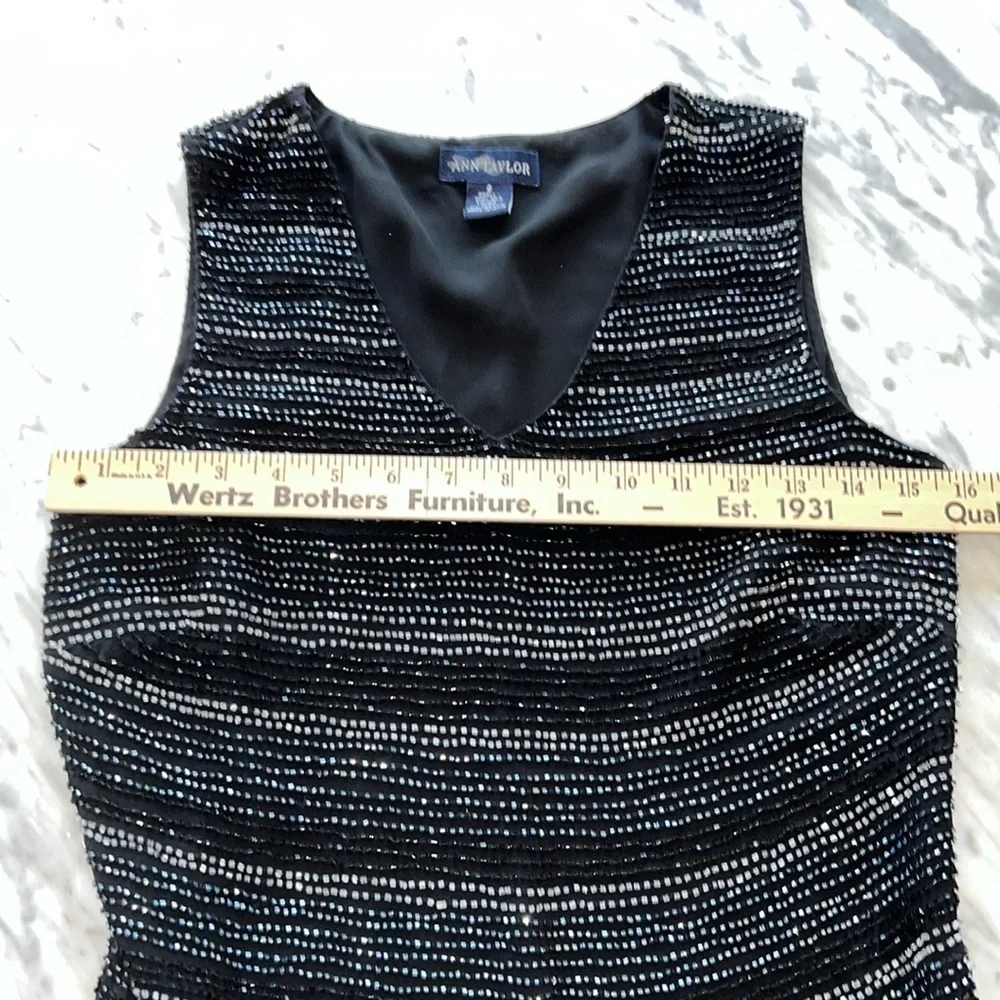 ANN TAYLOR Silk Beaded Tank Top Vee Neck - Picture 6 of 7